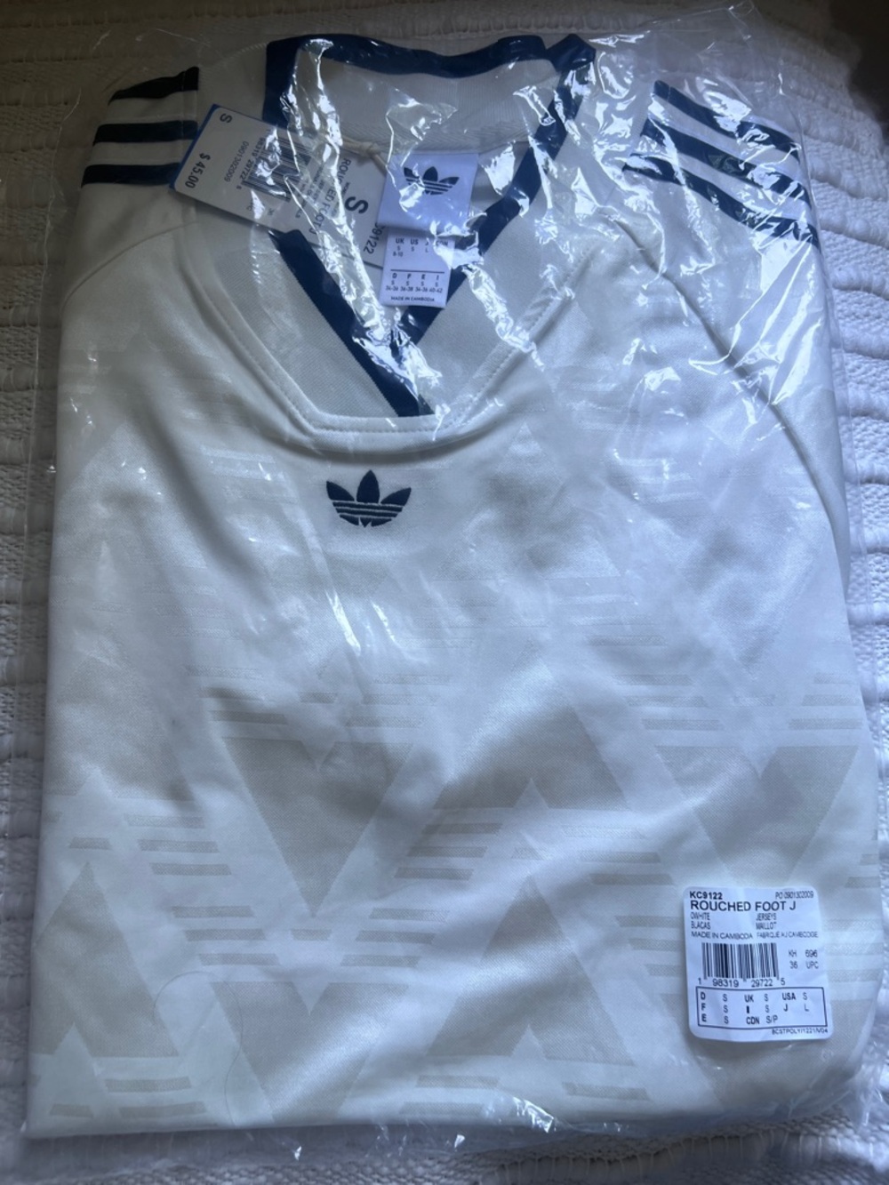 Adidas Rouched White Jersey with Black Trim and Three Stripes - Picture 6 of 6